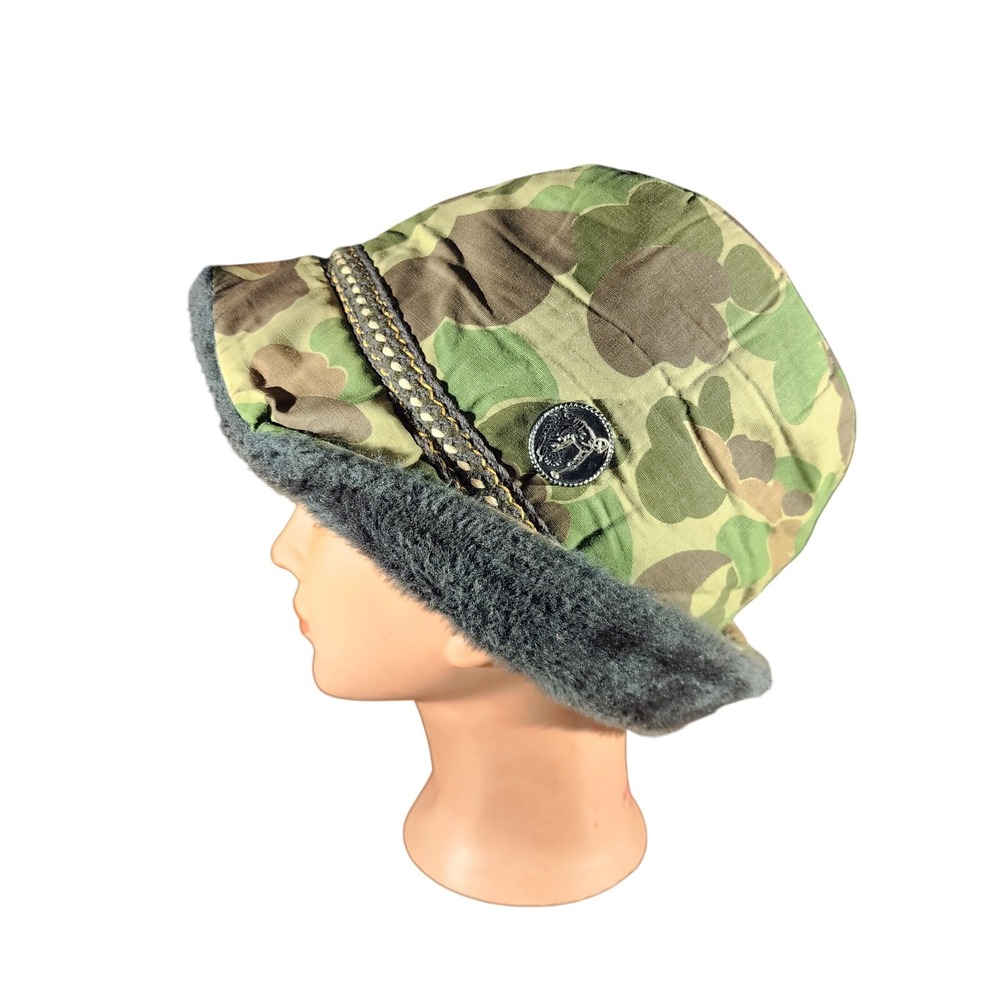 Vintage Camo Faux Fur Ski Hat Winter Bucket Hat Hunting Fisherman Cap Adult